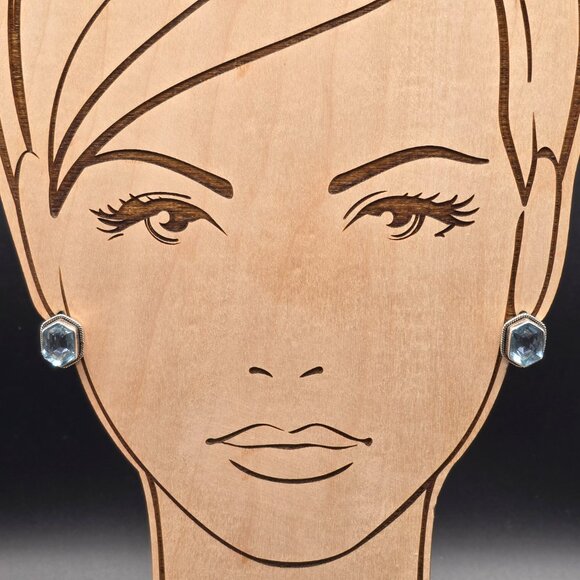 Vintage Nicky Butler Sterling Silver & Blue Topaz Gemstone Hexagon Stud Earrings - Picture 7 of 8